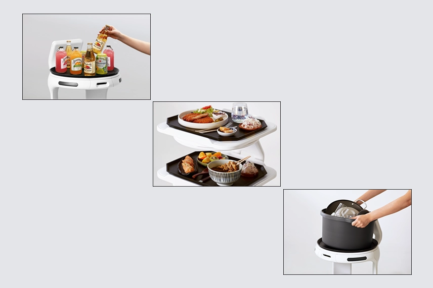 SERVI and SERVI Mini food service robots in restaurant food service.