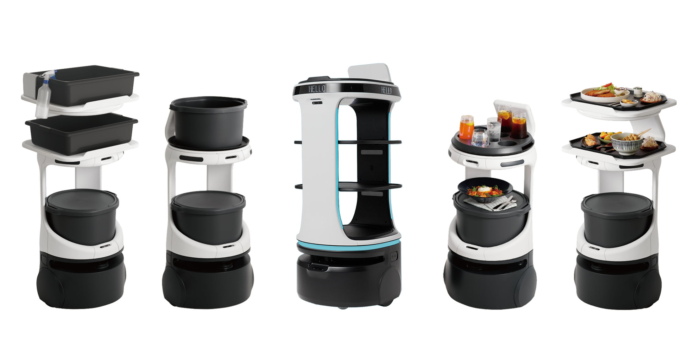 SERVI and SERVI Mini food service robots for restaurant food table delivery and dish bussing