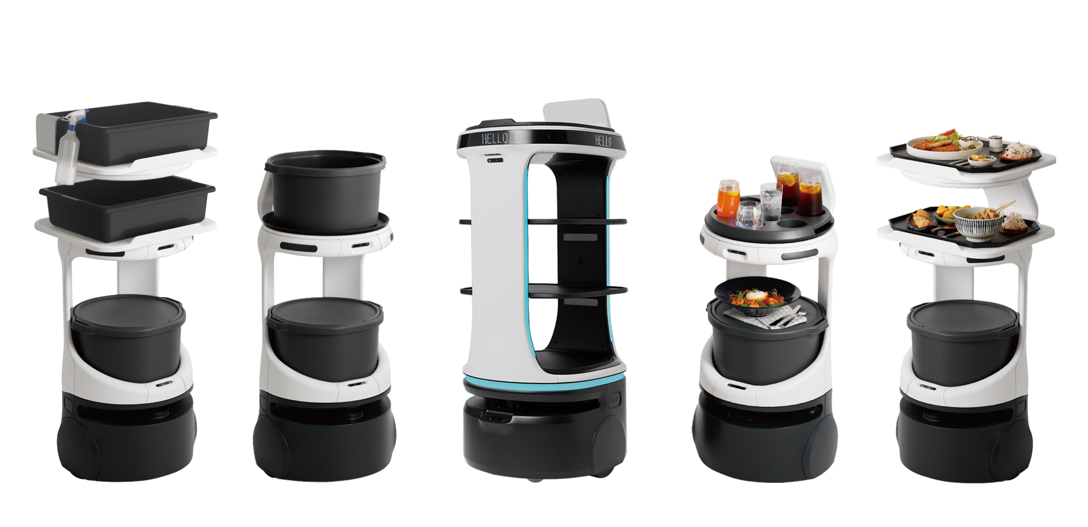 SERVI and SERVI MINI food service robots for care home food table delivery and dish bussing
